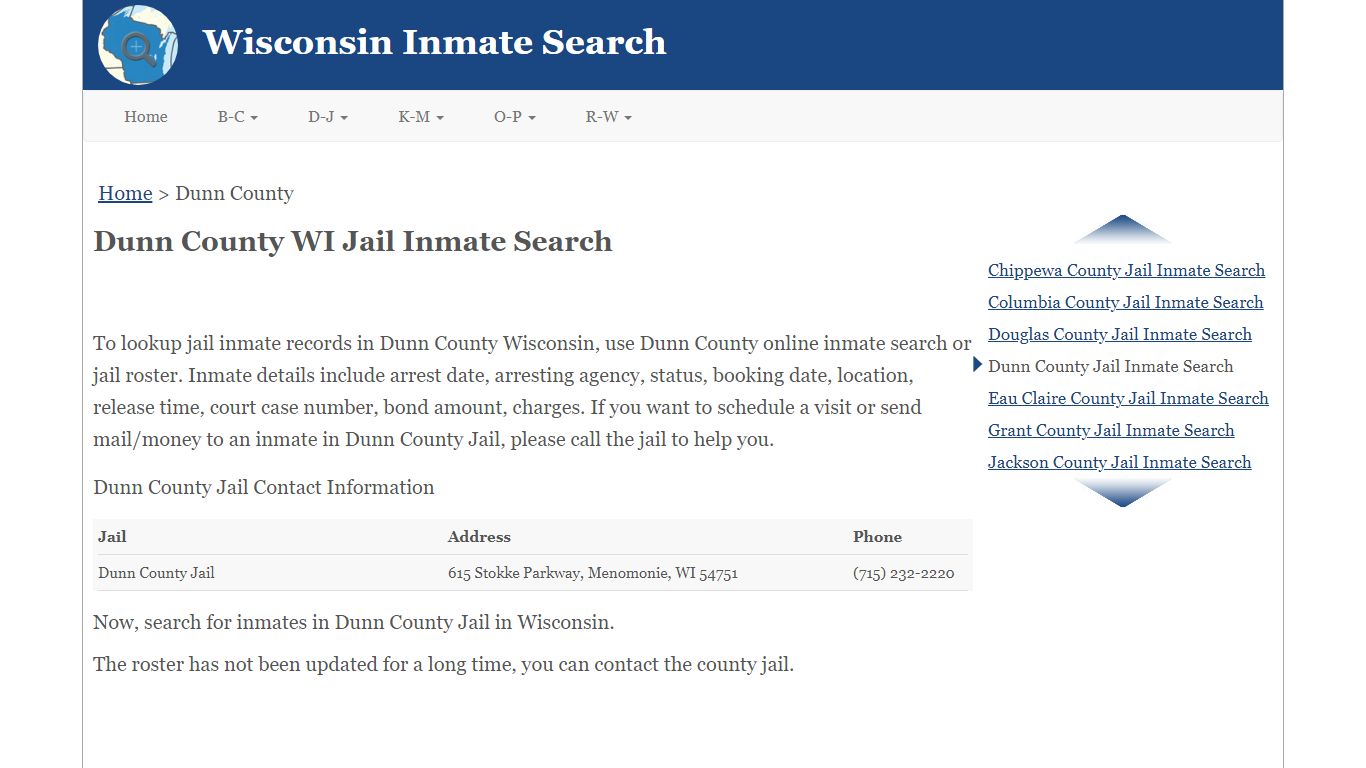 Dunn County WI Jail Inmate Search