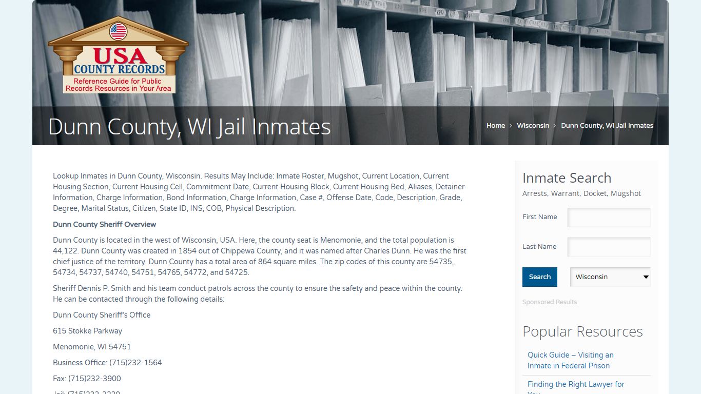Dunn County, WI Jail Inmates | Name Search